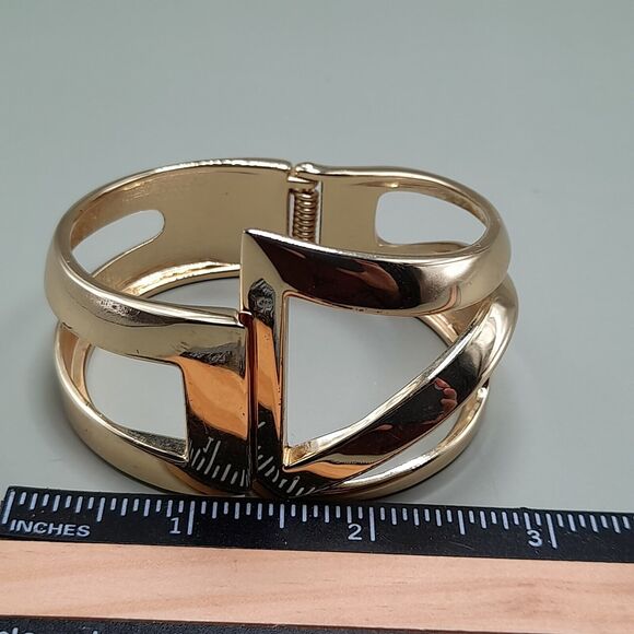 Vtg Wide Bracelet Bangle Hinged Clamper Art Deco Revival Jewelry Unique - Picture 7 of 10